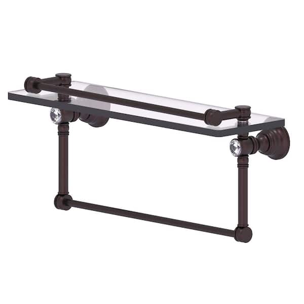 Carolina Crystal Collection 16 in. Glass Shelf with Gallery Rail in Antique Bronze