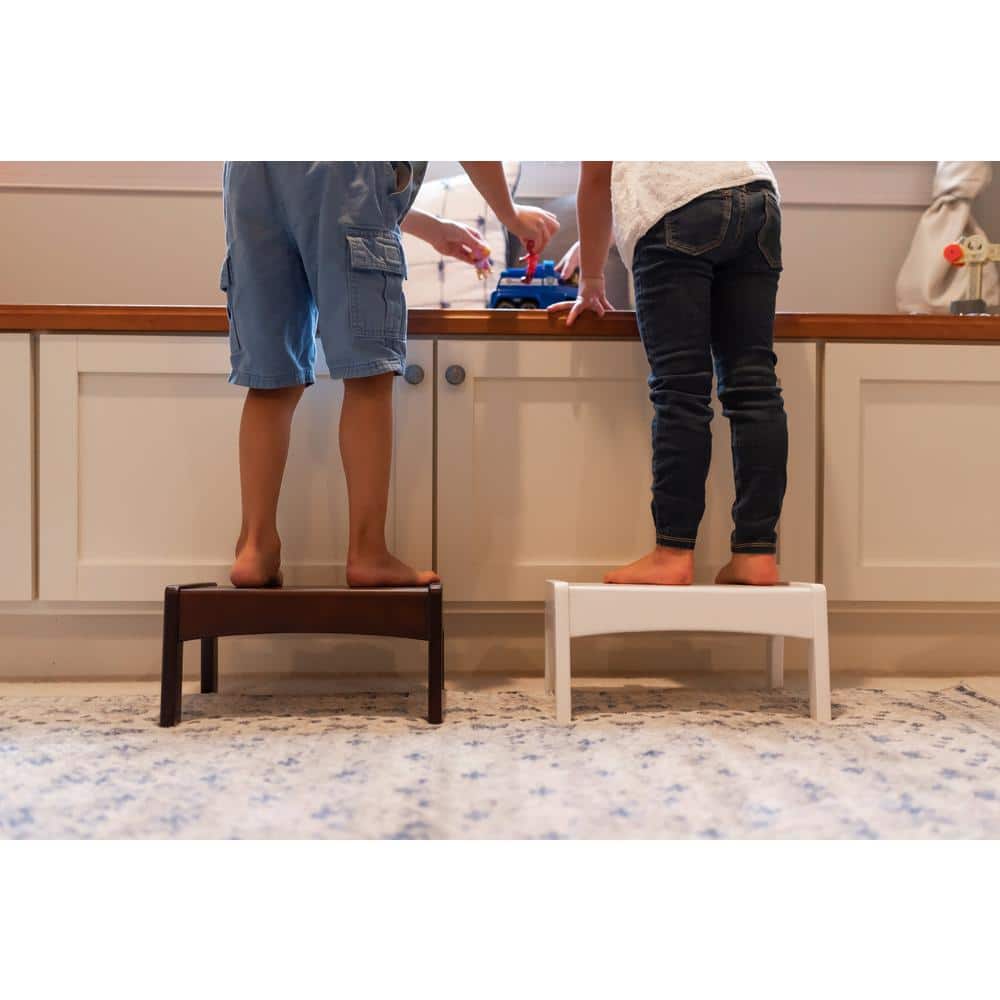 Espresso Rubberwood Slatted Step Stool for Kids and Adults
