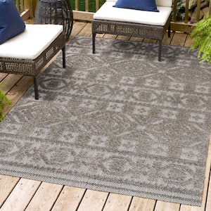 Citta High-Low Pile Mediterranean Tile Dark Gray/Ivory 4 ft. x 6 ft. Indoor/Outdoor Area Rug