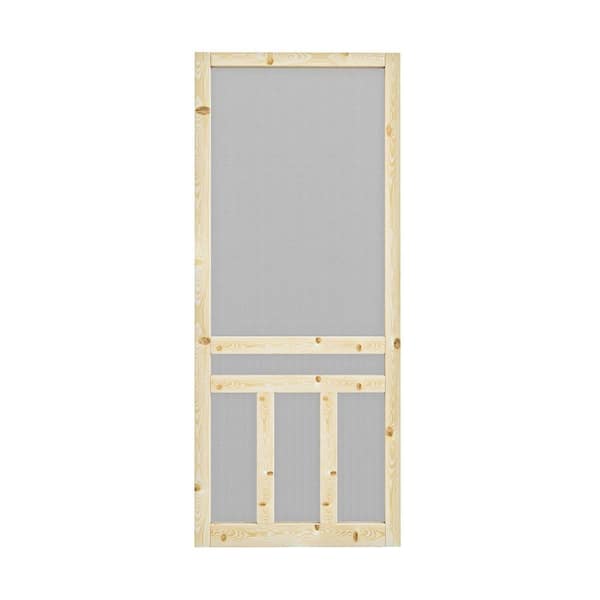 ARK DESIGN 32 in. x 80 in. 3-Lite Single Universal Paneled Unfinished Pine Wood and Gauze Mesh Hinged Screen Door