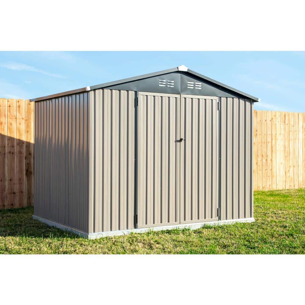 Beige and Tan 8 x 6 ft Galvanized Steel Storage Shed