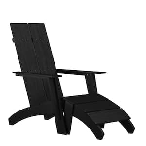 Black Faux Wood Resin Adirondack Chair with Foot Rest