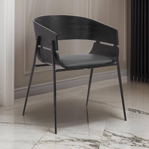 Benjara Black Faux Leather Round Back Dining Chair (Set of 2)