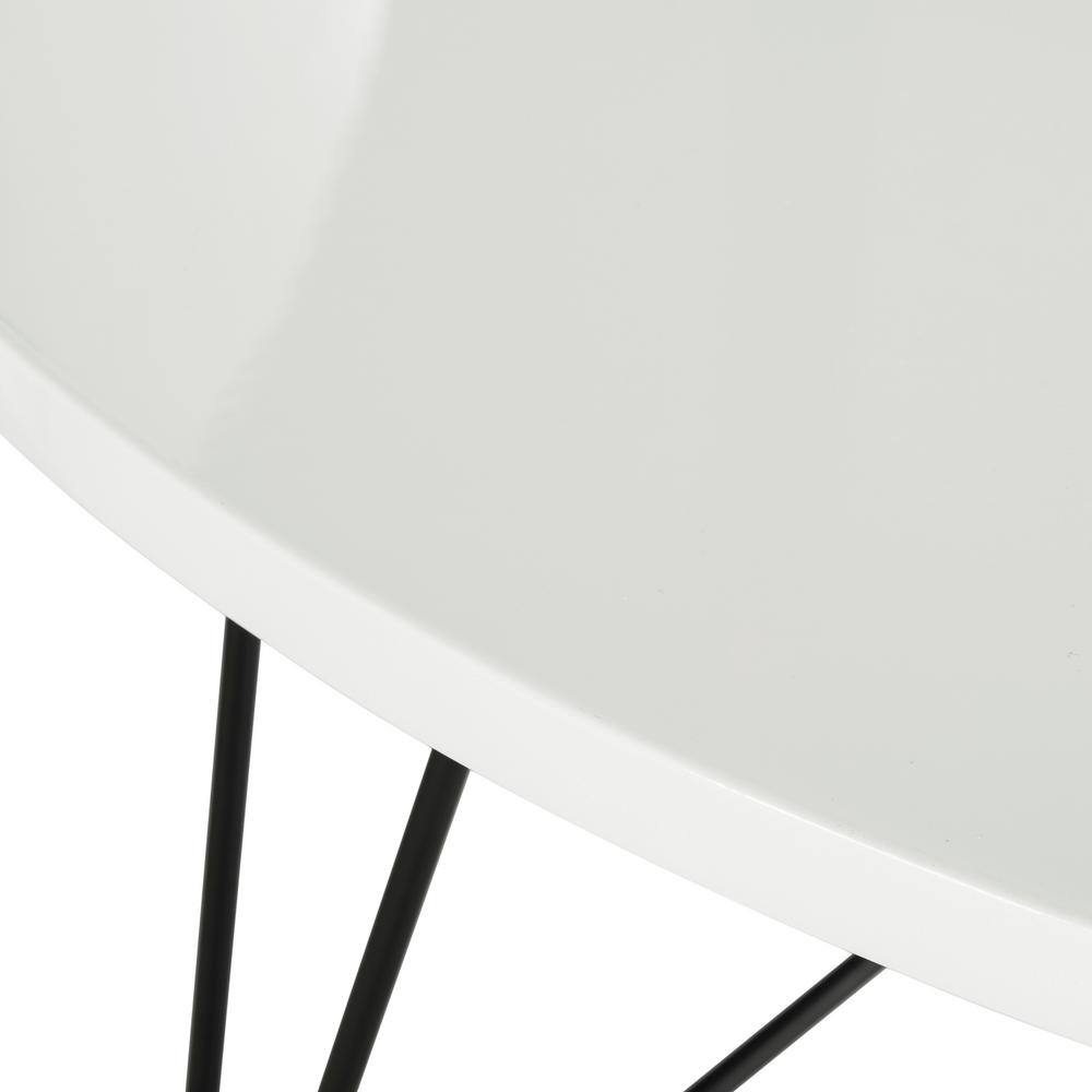 White Round Wood Coffee Table with Black Iron Base
