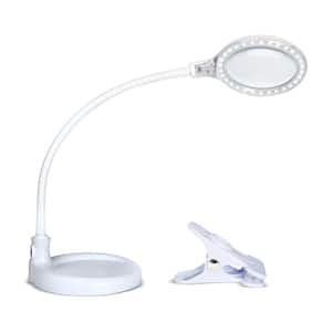 Lightview Pro 23.5 in. White Plug-in Adjustable Gooseneck 2.25X Magnifying LED Desk Lamp with Interchangable Clamp Base