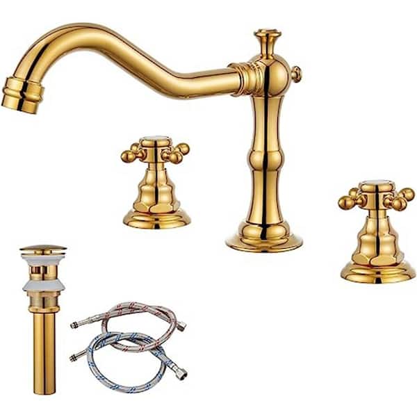 Dyiom Widespread Bathroom Faucet with Pop Up Drain Assembly Included with-Word Bath Accessory Set-Color Polished Gold