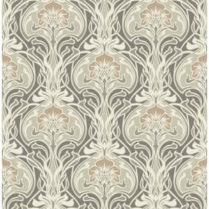 Mucha Dark Grey Botanical Ogee Wallpaper