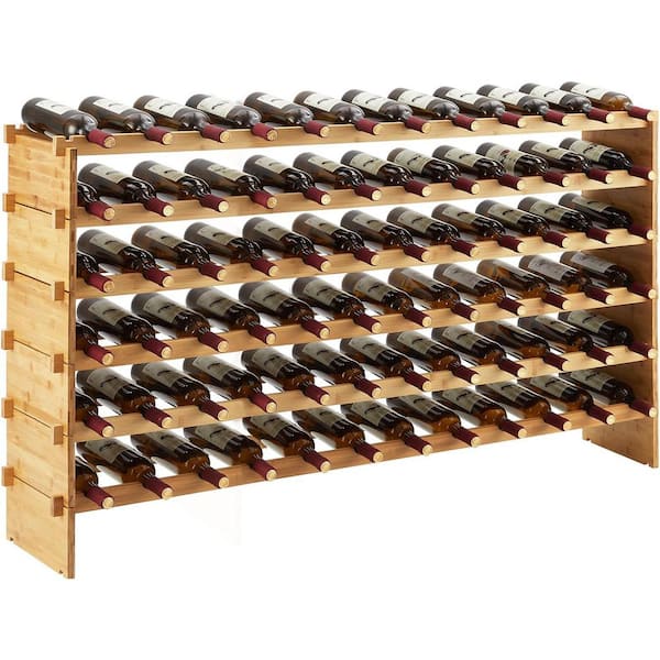72 Bottles Stackable Modular Wine Rack, 6 Tier Wooden Wine Storage Rack, Bamboo Wine Display Shelves