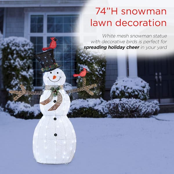 Alpine Corporation 74 in. Tall Mesh Snowman Decor with Red Birds 