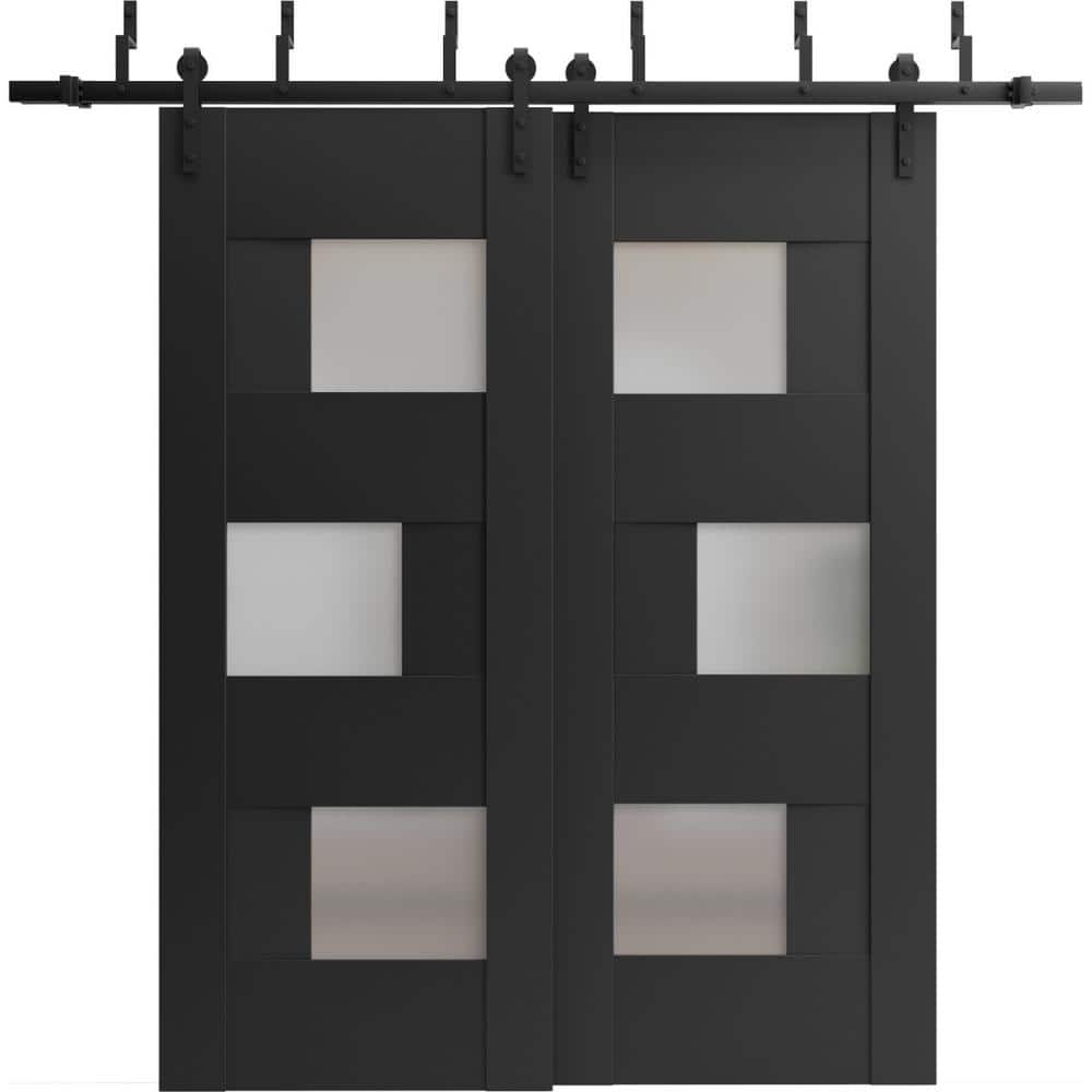 36 in. x 84 in. 2 Panel Frosted Glass Black Matte Wood Sliding Barn Door with Hardware Kit price history on PriceWatchPro