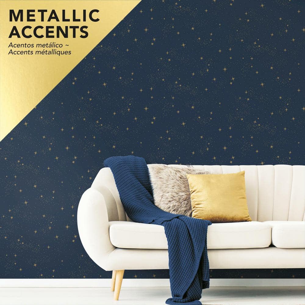 Navy and Gold Starry Night Peel and Stick Wallpaper Roll