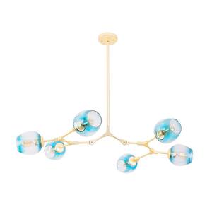6-Light Blue Color Shades Chandelier Golden Finish Bracket Adjustable Hanging Chandelier Pendant