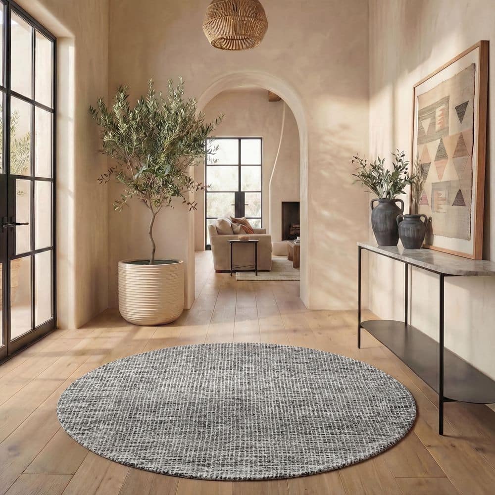 Rich Rug SAFAVIEH Abstract Black/Ivory 6 ft. x 6 ft. Speckled Round Area Rug ...