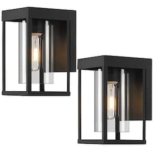 9 in. 1-Light Black Non Solar Outdoor Wall Lantern Sconce with Clear Glass (2-Pack)