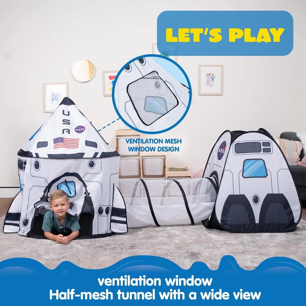 White Rocket Ship Pop Up Play Tent with Tunnel and Playhouse