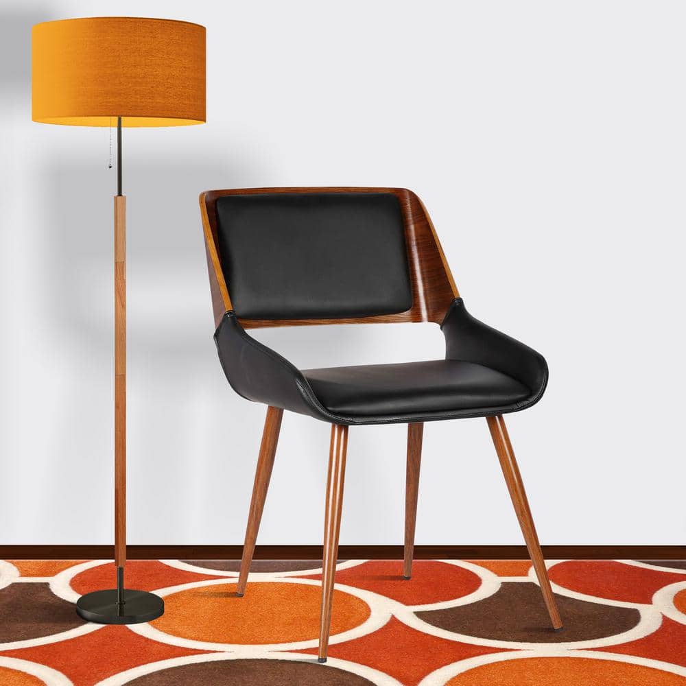 Panda 31 in. Black Faux Leather and Walnut Wood Finish Mid-Century Dining C