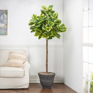 6 ft. Artificial Tall Real Touch Ultra-Realistic Varrigated Ficus Plant in Plastic Pot with Faux Dirt