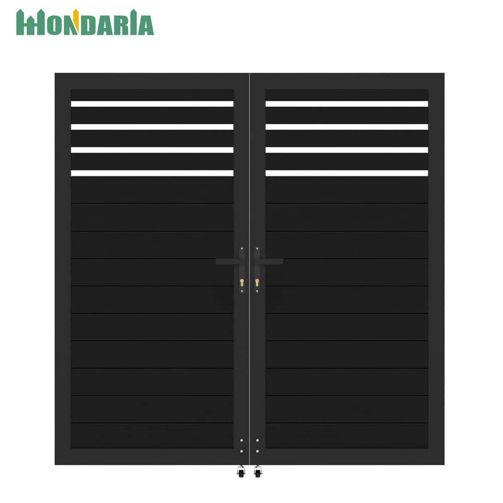 Modern Rust-Proof 5.9 ft. W x 5.9 ft. H Black Aluminum Semi-Private Double Swing Gate with Wheel price history on PriceWatchPro