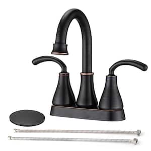 Monset 4 in. Centerset Double Handle Mid Arc Bathroom Faucet with Pop-Up Drain in Bronze
