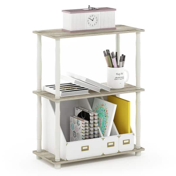 Furinno Turn-N-Tube 29.60in. Sonoma Oak/White 3-Shelf Multipurpose Display Shelf with Classic Tubes