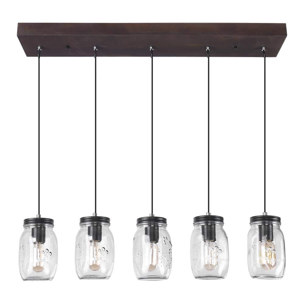 Zook 5-Light Black Mason Jar Farmhouse Chandelier Light with Clear Glass Sh