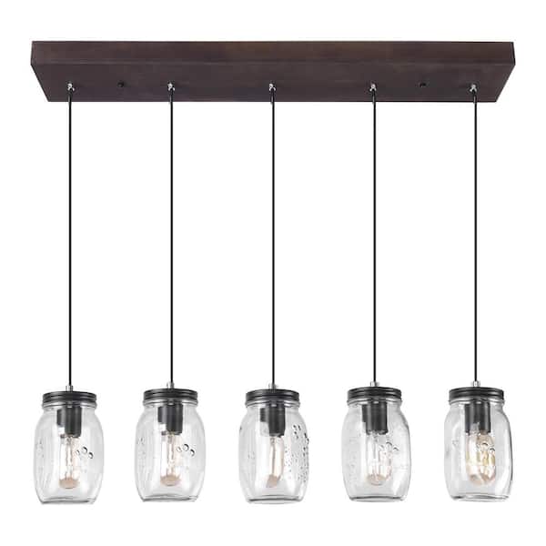 Unbranded Zook 5-Light Black Mason Jar Farmhouse Chandelier Light with Clear Glass Shades