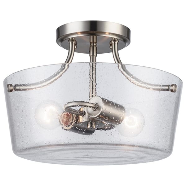 Bel Air Lighting Simi 13 in. 2-Light Brushed Nickel Semi-Flush Mount Ceiling Light with Clear Seeded Glass Shade