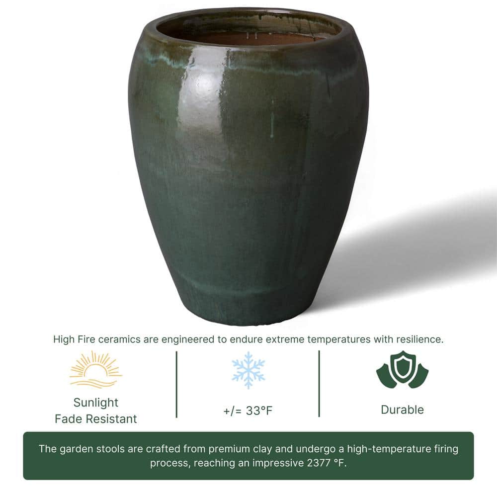 Large Tea Green Ceramic Round Pot for Indoor/Outdoor Use