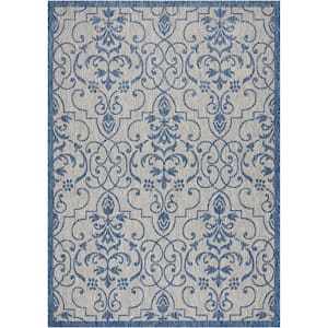 Garden Party Ivory/Blue 4 ft. x 6 ft. Medallion Transitional Indoor/Outdoor Patio Area Rug