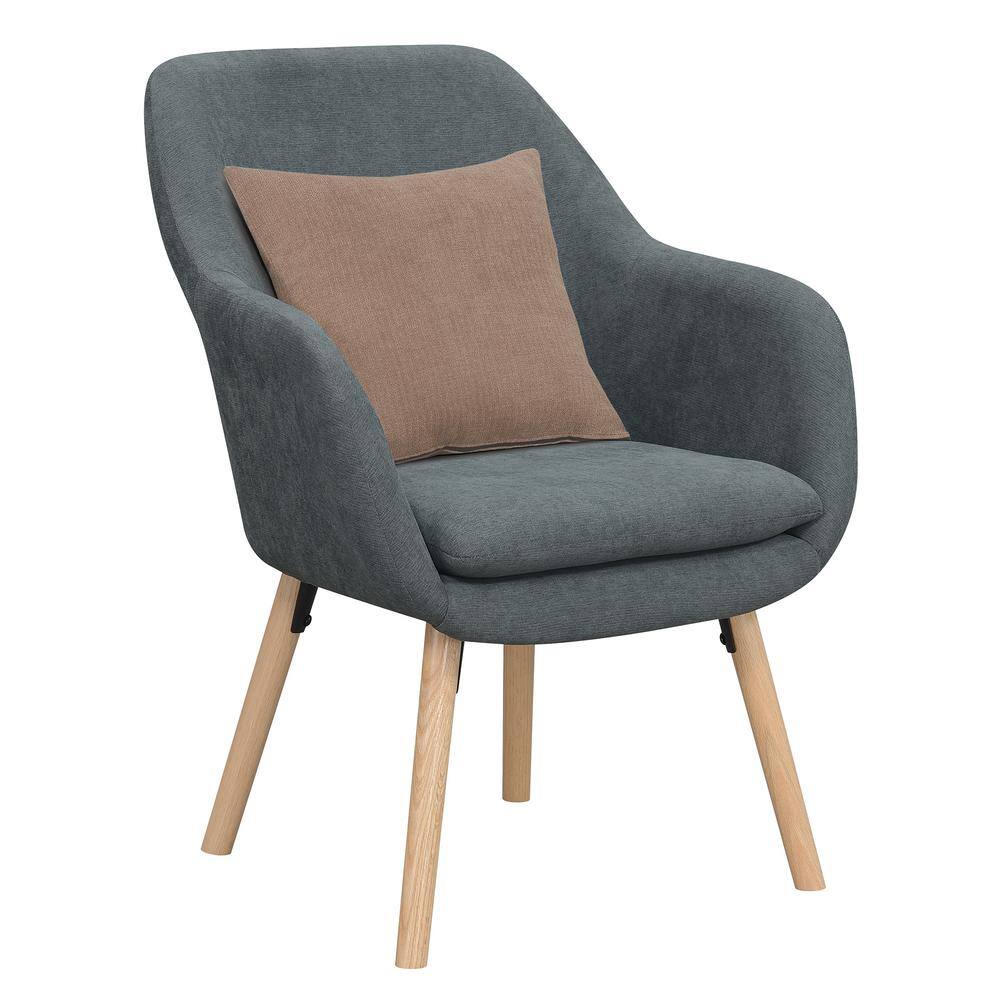 Slate Gray Linen Wingback Accent Chair with Oak Legs
