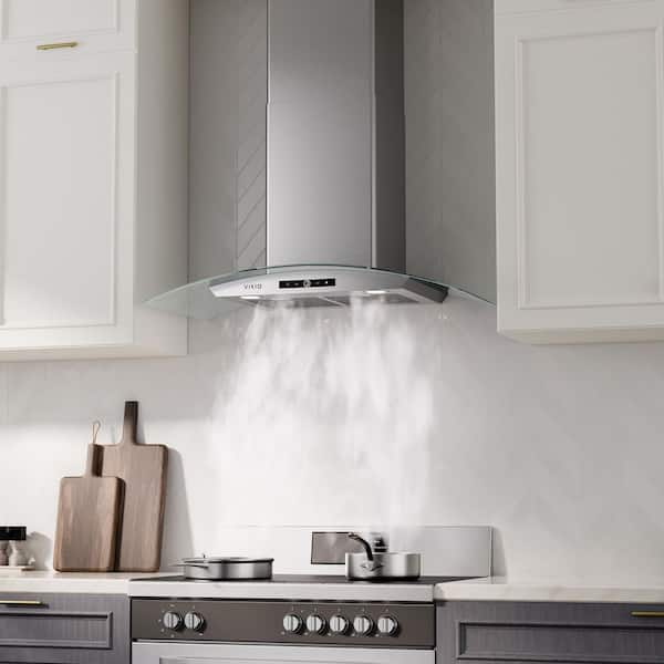 36 in. 500 CFM Ductless Convertible Wall Mount Range Hood in Stainless Steel and Glass