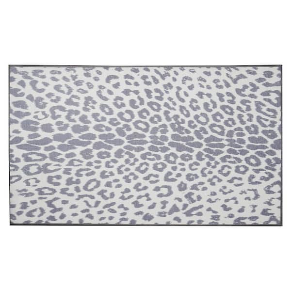 My Magic Carpet Miya Leopard Grey 3 ft. x 5 ft. Animal Print Washable Area Rug