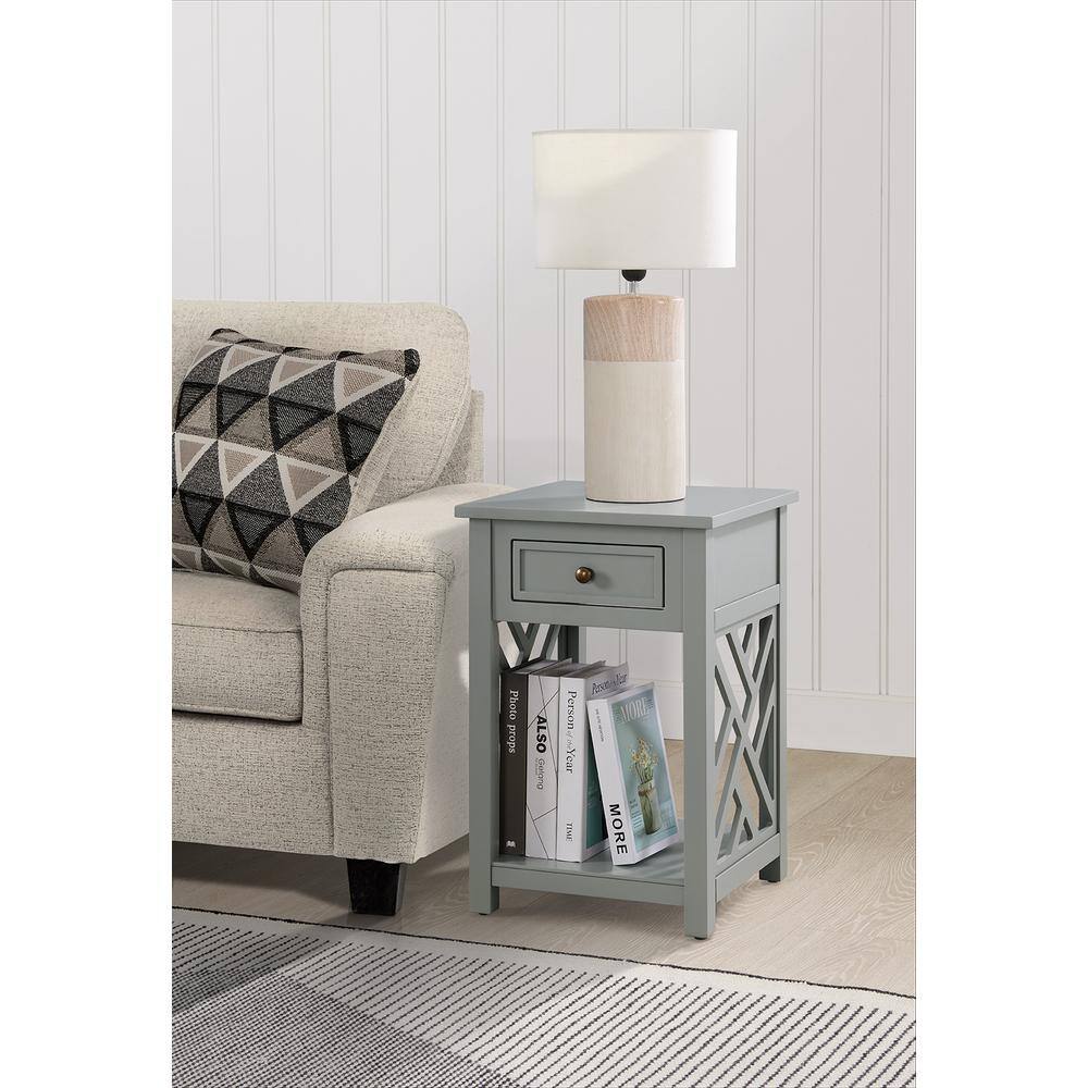Gray Wood End Table with Drawer and Shelf