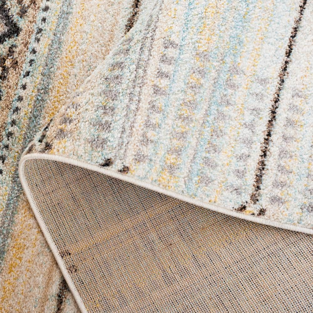 Ivory and Blue Grey Hand-Knotted Synthetic Round Area Rug