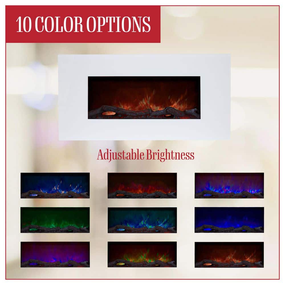 36-Inch White Wall-Mounted Electric Fireplace with LED Flames