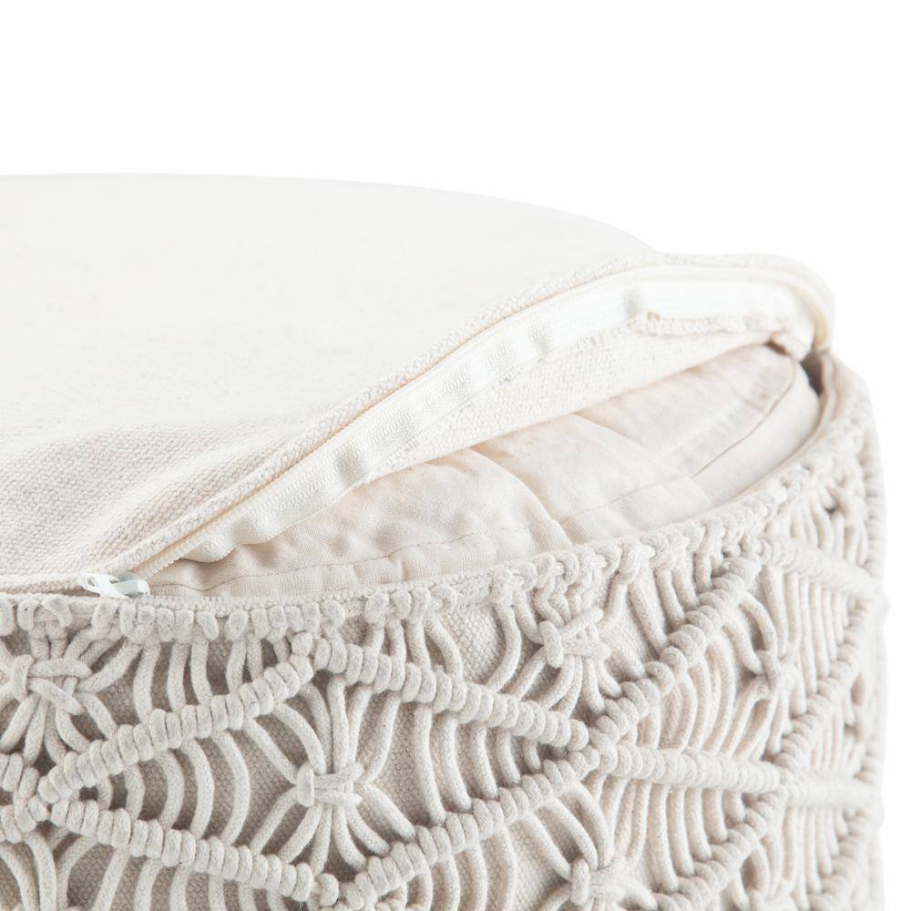 Natural Cotton Round Macrame Pouf with Legs