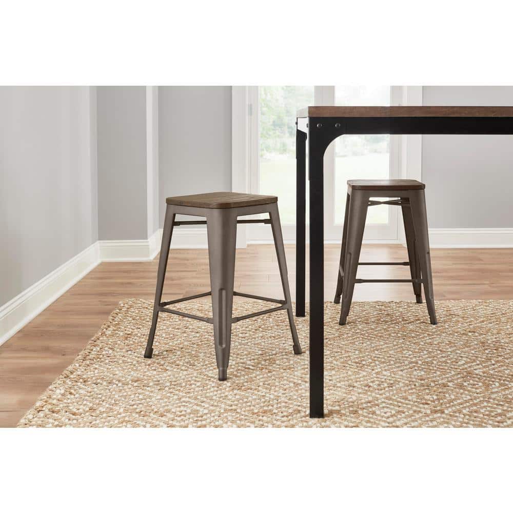 StyleWell Finwick Matte Gunmetal Gray Backless Counter Stool with Dark