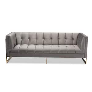Ambra 83.5 in. Gray/Gold Fabric 3-Seater Tuxedo Sofa with Square Arms