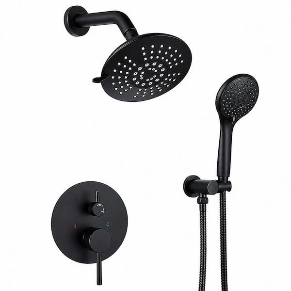 Single-Handle 2-Spray Round High Pressure Shower Faucet in Matte Black (Valve Included)