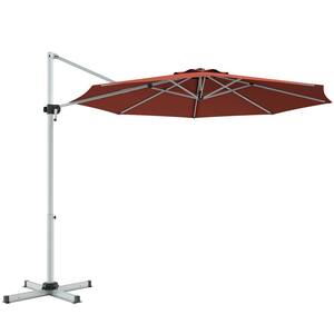 11 ft. Aluminum Cantilever Tilt Half 360-Degrees Rotation Patio Umbrella in Brick Red