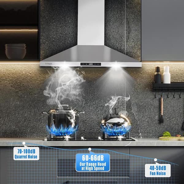 Edendirect 30 in. 700 CFM Wall Mount Touch Control 3-Speed Stove Vent with Light Range Hood in Stainless Steel