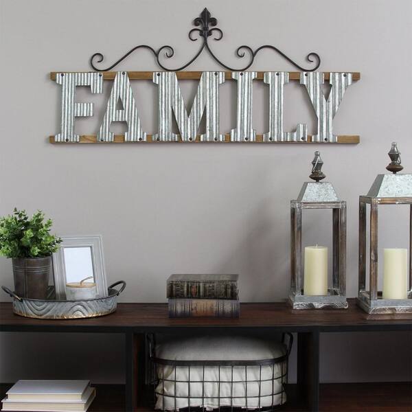 Homeroots Interwoven Family Metal Wood Wall Decor 321229 The Home Depot - Family Sign Wall Art