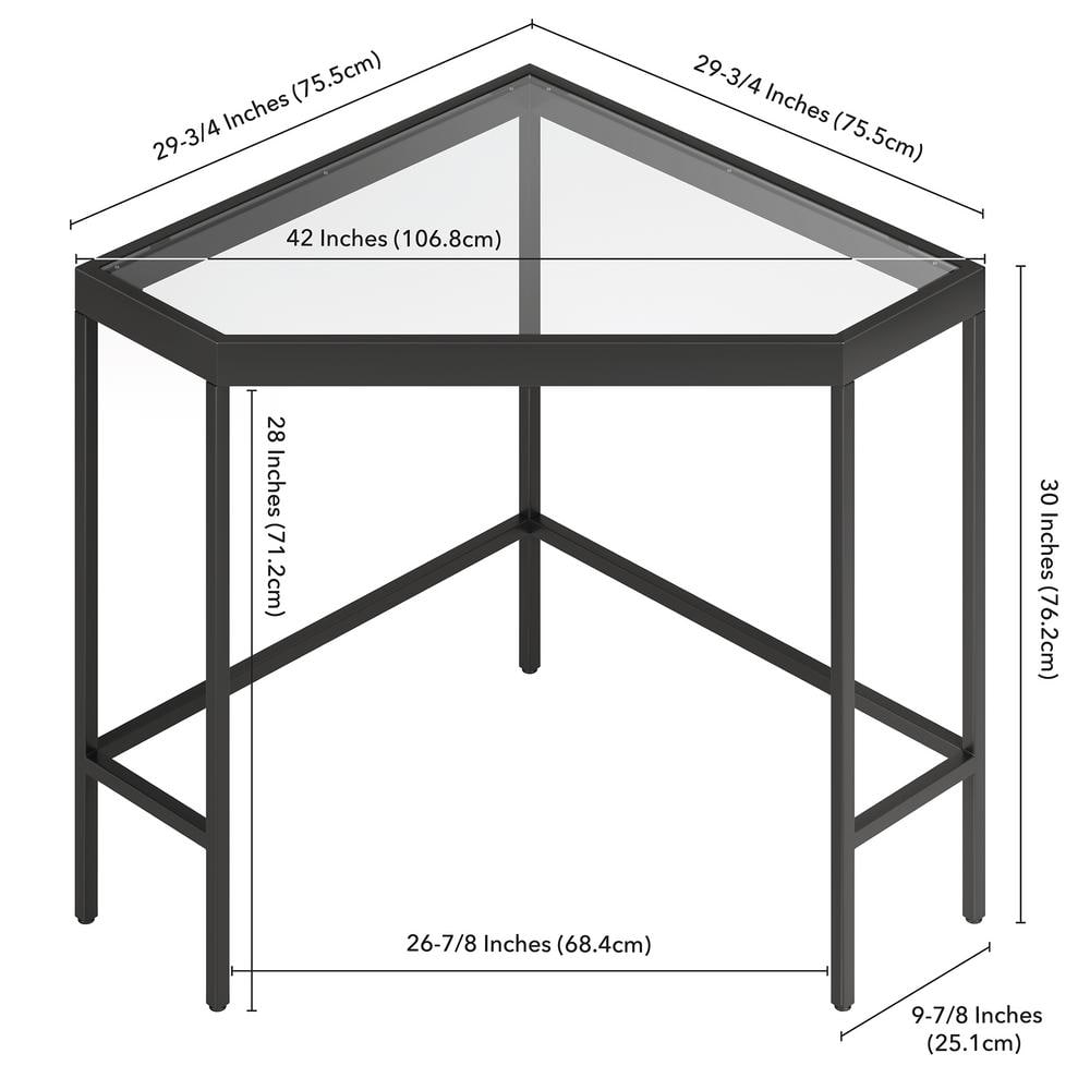 Blackened Bronze Minimalist Corner Desk with Tempered Glass Top