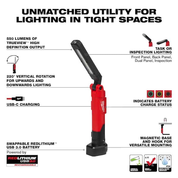 Milwaukee 550 Lumens LED REDLITHIUM USB Stick Light with Magnet