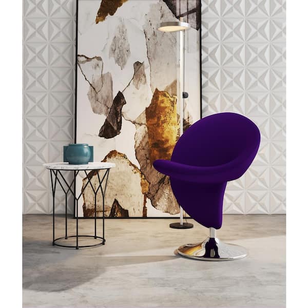 Curl Modern Purple and Polished Chrome Wool Blend Upholstered Swivel Accent Occasional Chair
