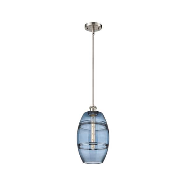 Vaz 100-Watt 1-Light Brushed Satin Nickel Standard Mini Pendant Light with Painted Glass Shade, No Bulbs Included
