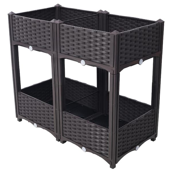 Unbranded Brown 32 in. x 16 in. x 28 in. Plastic Planter Raised Beds Elevated Garden Box with Drainage Plug for Vegetable Flower