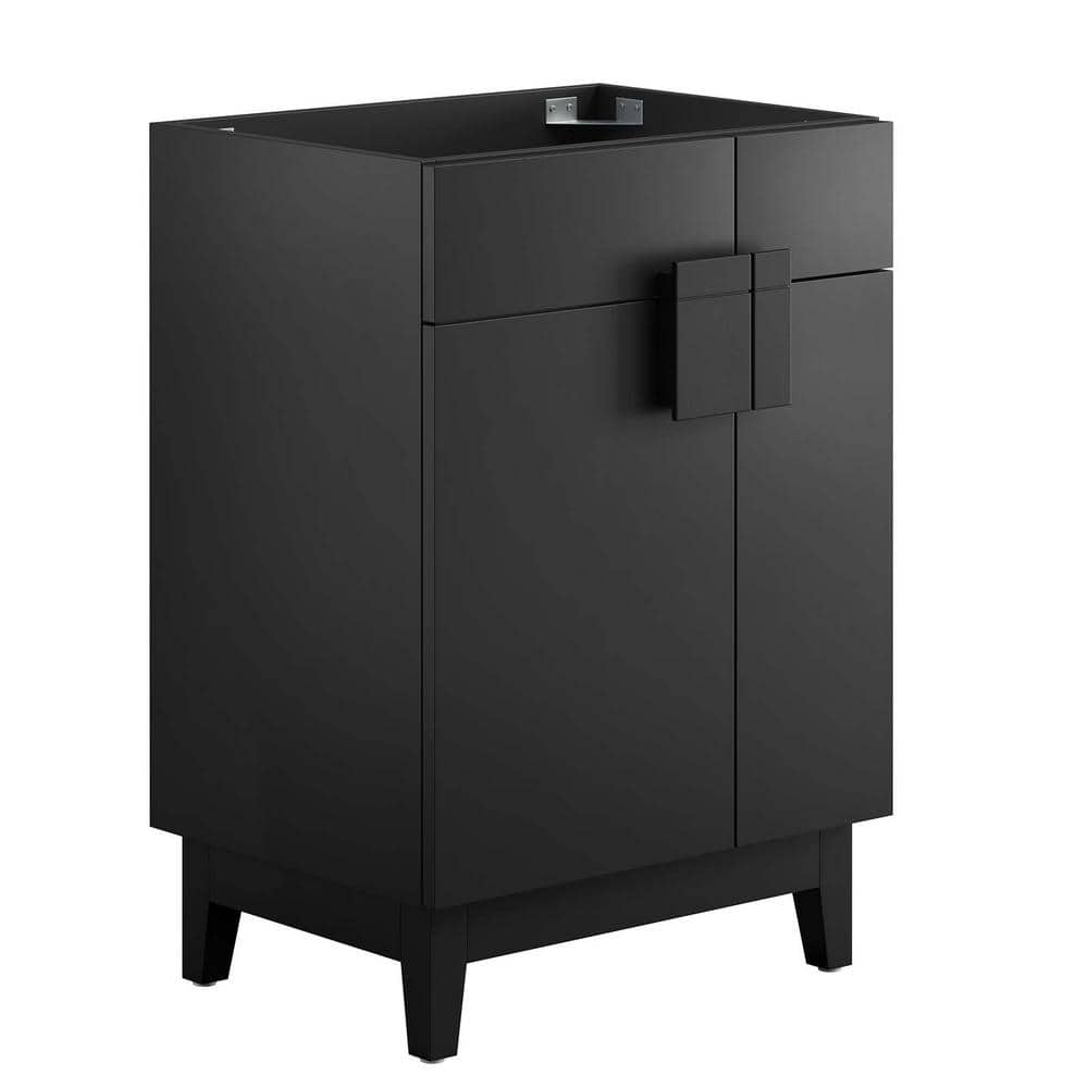 Miles 24" Black Particleboard Bathroom Vanity Cabinet with Rubberwood Legs