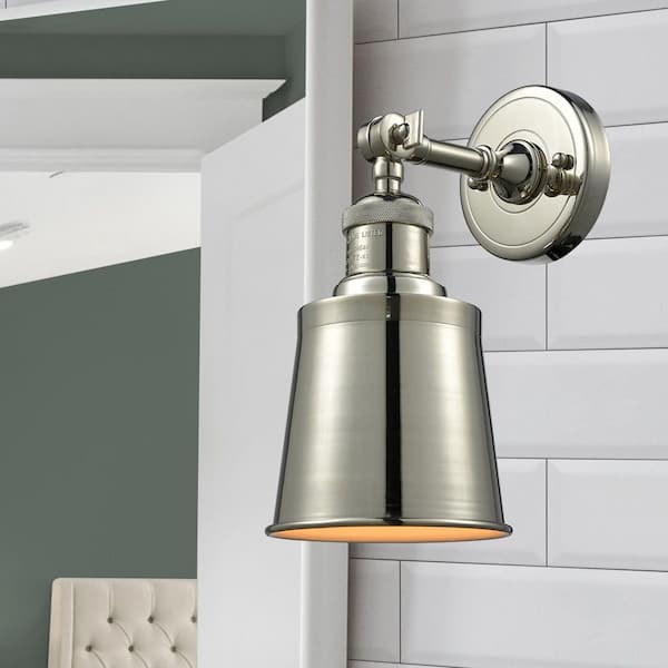 Addison 1-Light Polished Nickel Wall Sconce with Nickel Metal Shade