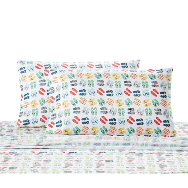Harper Lane Colorful Flip Flops 4-Piece White Microfiber Full Sheet Set